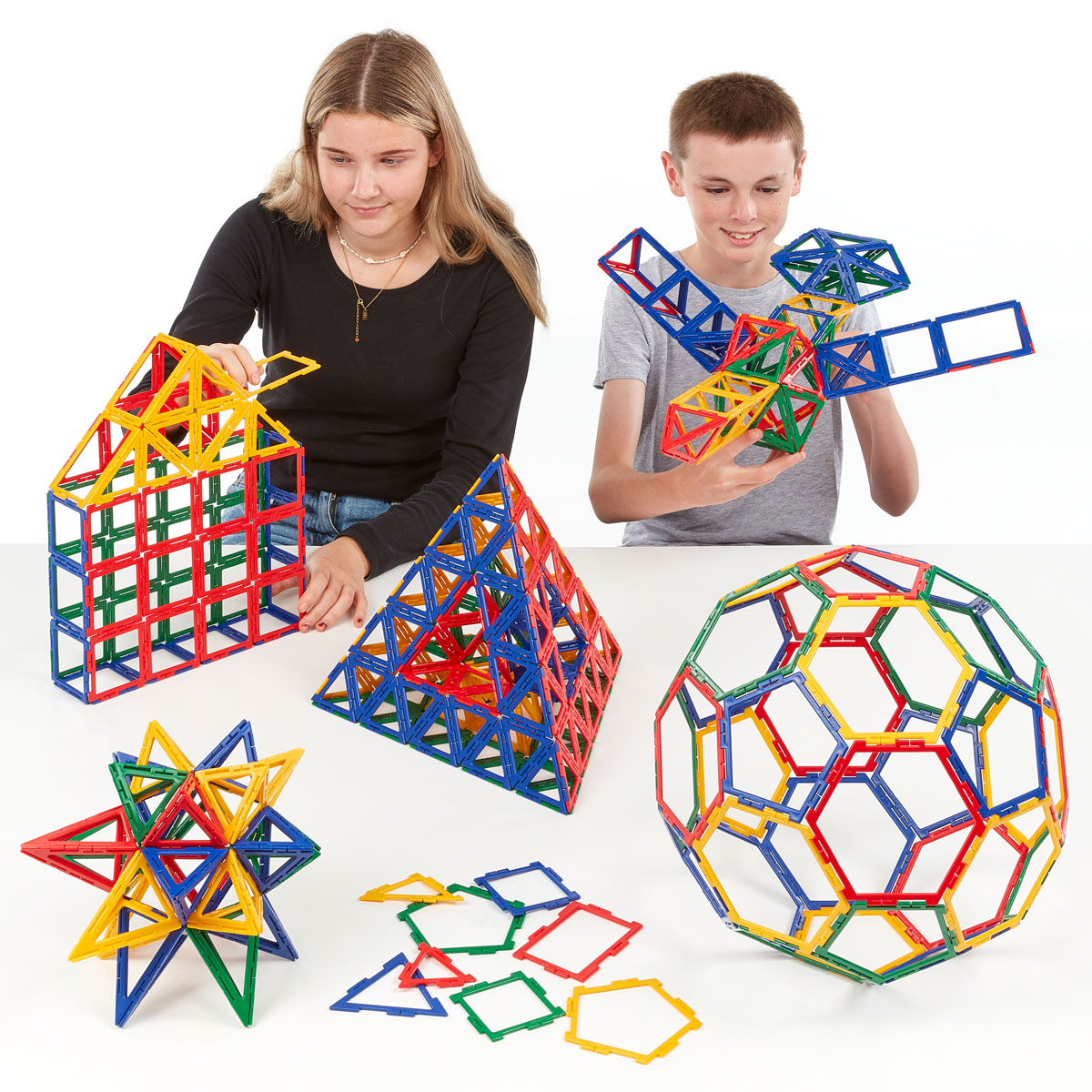 mostly new in package, 2 used shapes Polydron Frameworks